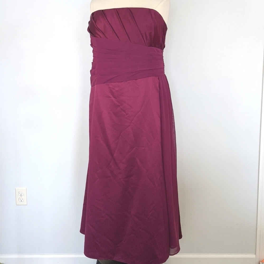 DAVID'S BRIDAL Faux Wrap Ruched Bodice Strapless Dress